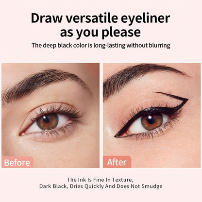 Eyeliner Stamp Pen 3PCS Double-Headed Rotating Waterproof - Quick-Dry Smudge-Proof 24H Wear Winged Liner Stamp for Perfect Cat Eye, Black & Brown, Beginner-Friendly Eye Makeup