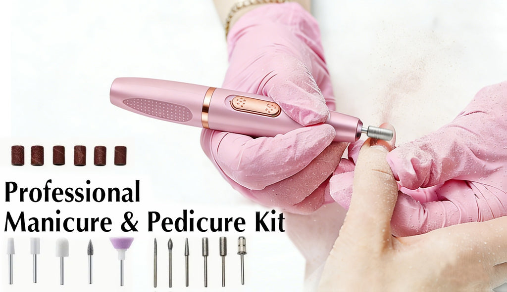 Portable Electric Nail Grinder With Acrylic Kit | Professional Variable Speed File - 11 Replaceable Heads For Gel Nails & Manicure - Buffing & Remover Tool
