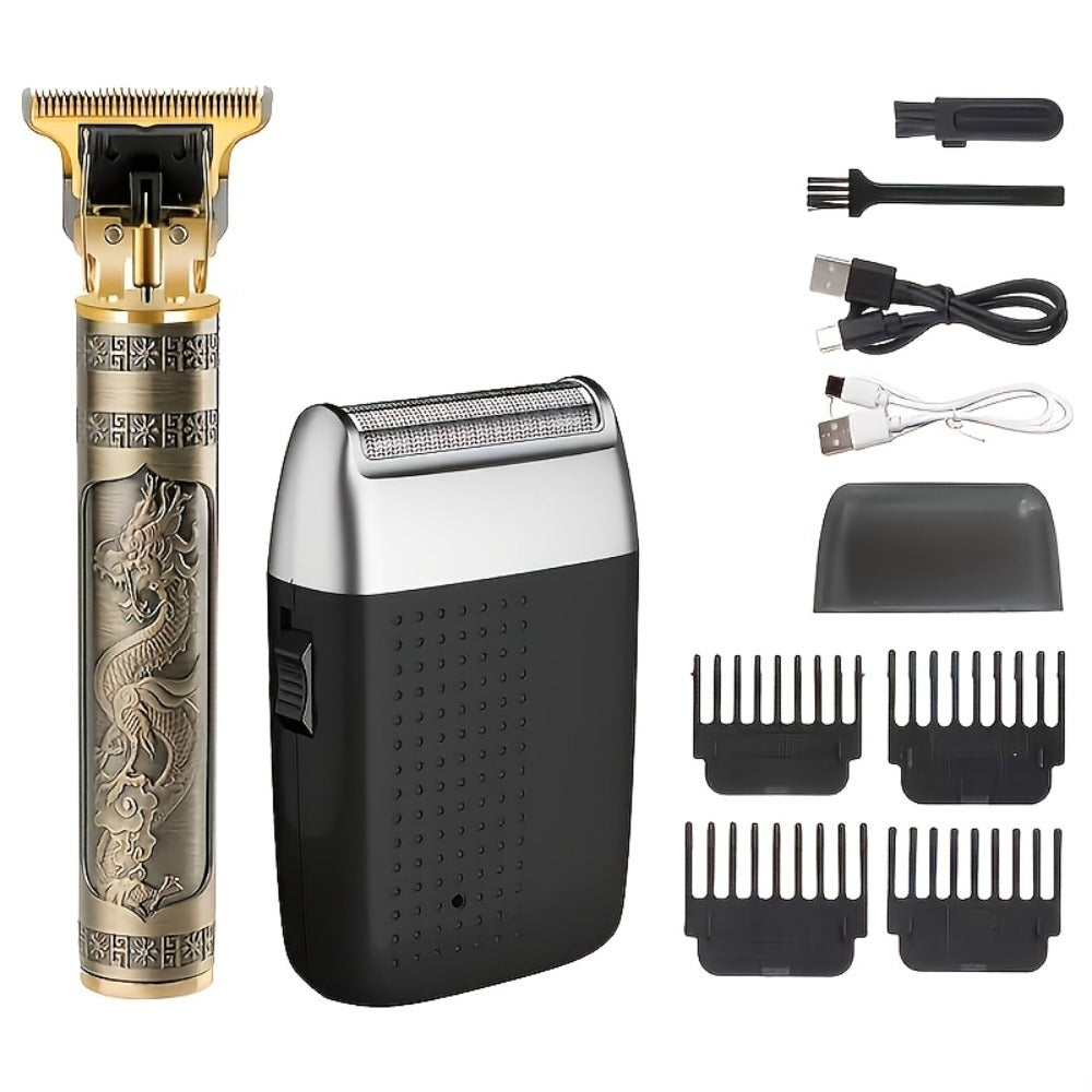 Take Care Of Everything! 2pcs/3pcs/4pcs Men'S Electric Hair Clipper, Nose Hair Clipper, Shaver Set - Wireless USB Charging Professional Hair Clipper Set With Lithium Battery - His Ideal Gift, Christmas, Valentine'S Gift| Fashionable Golden Design!