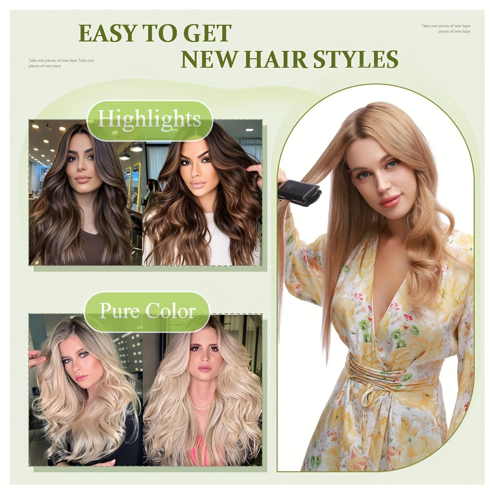 10pcs (10pcs Each) Brazilian Remy Human Hair Tape-In Extensions - Natural Straight Hair 12" 14" 16" 18" 20" 22" 24" Lengths, Invisible Tape-In Weft, 100% for Men &, Blonde/Brown/Blonde Ombre Highlights (Seamless Blending