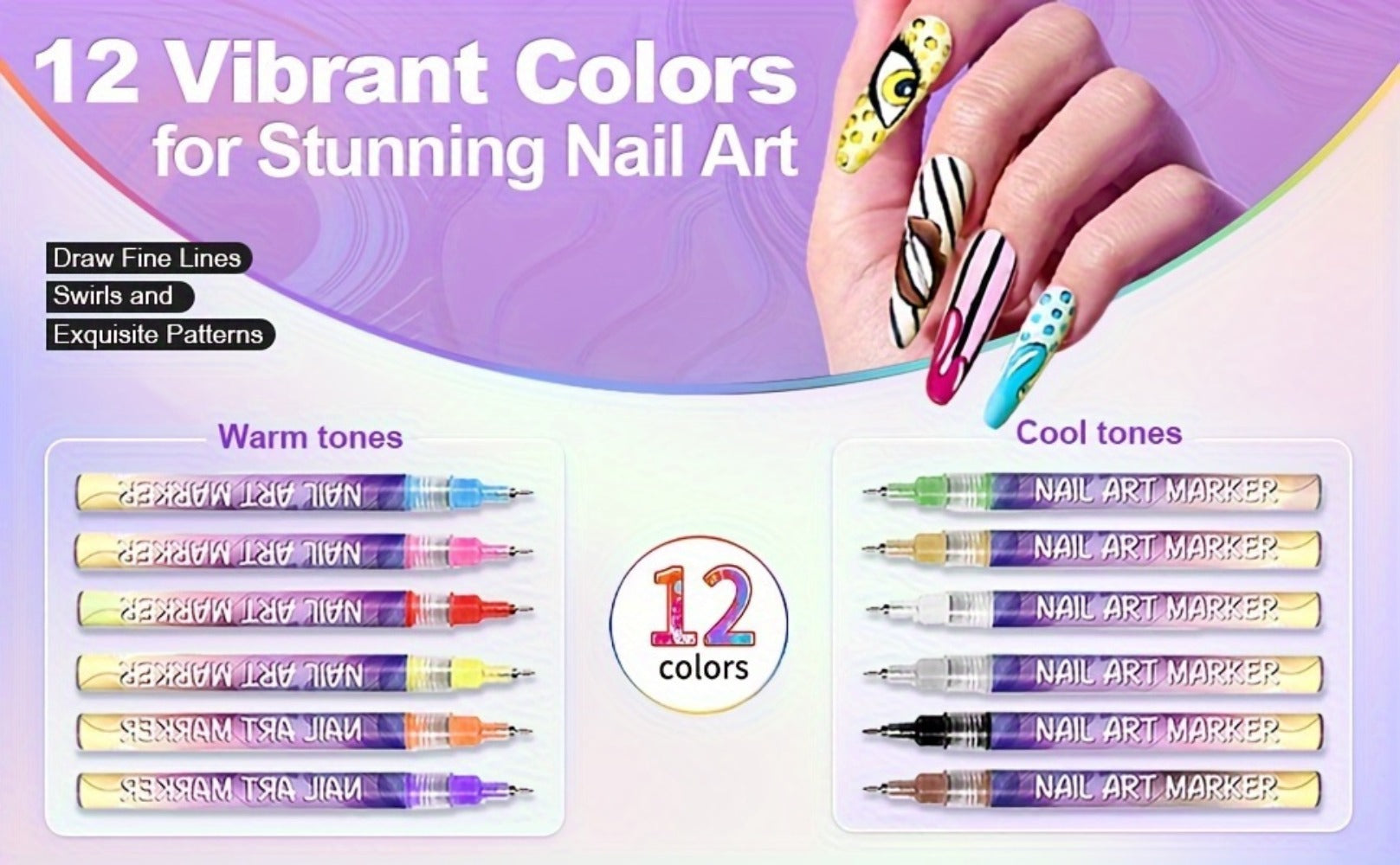 1set Nail Doodle Pen, 12-color Acrylic Paint Pen, Nail Paint Quick Drying Dot Stitching Pen, Precision 3D Doodle Nail Art Pen, Nail Art Pen Set, Quick Drying, Suitable For Home And Salon, Professional Details And Long-lasting Design