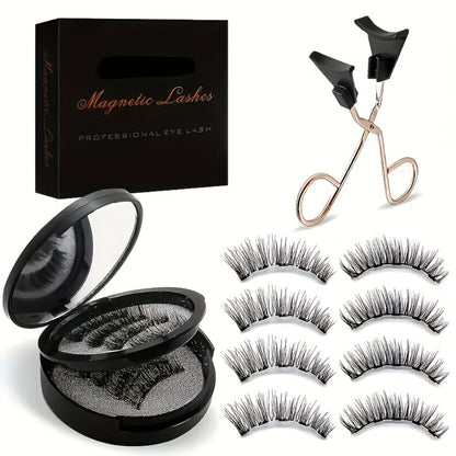 Magnetic False Eyelashes 8 Pairs Glue-Free 3D Reusable Set — No Eyeliner Needed, Dual Magnetic, Waterproof, Easy to Wear, Includes Clip, Natural Look for Daily & Special Occasions