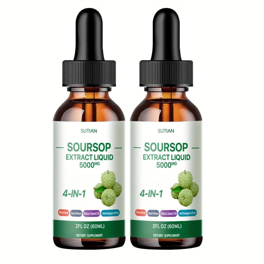 [Soursop Bitter Concentrate] Special On Soursop Bitter Concentrate, Premium Soursop Liquid Drops, 2 Fluid Ounce 4-In-1 Compound Soursop Bitter Liquid, Containing Black Seed Oil, Ashwagandha And Seaweed, Concentrated Formula With High-Purity Extraction