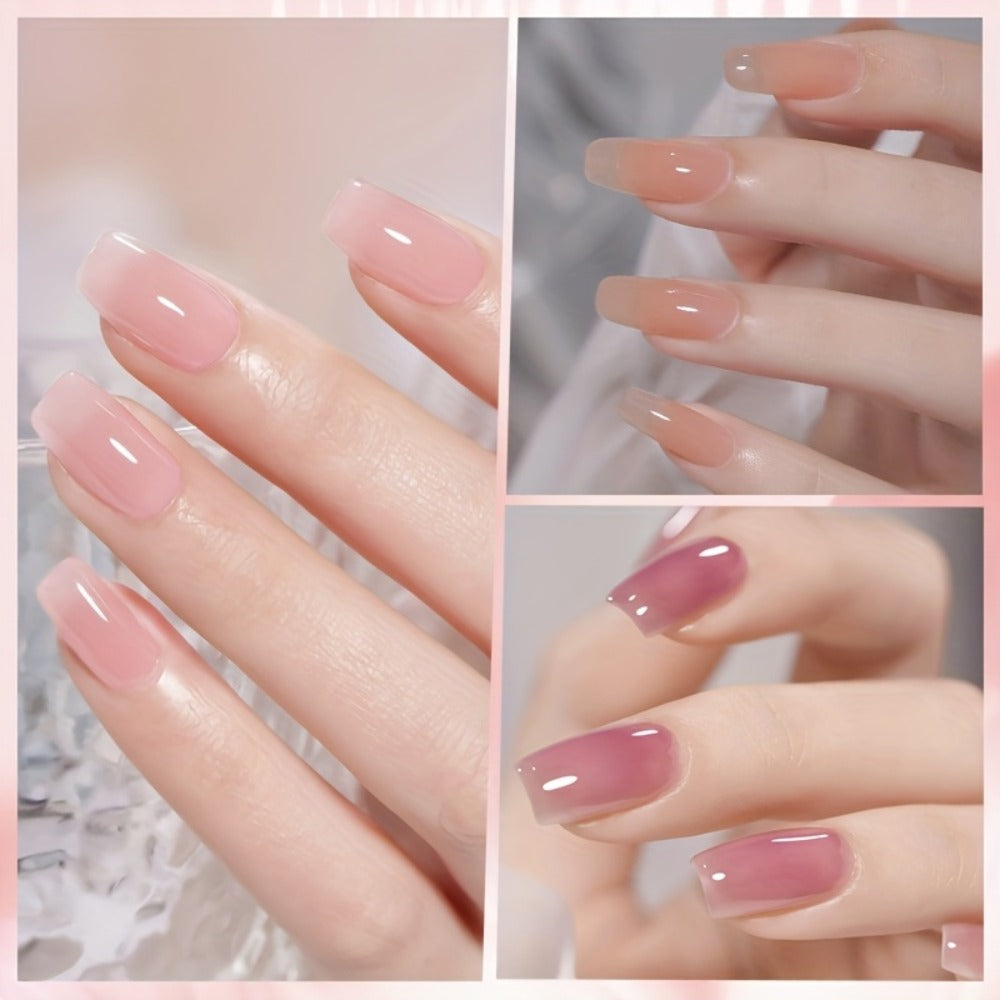 BORN PRETTY 0.34oz Jelly Gel Nail Polish Pink Nude Transparent Skin Color Soak Off LED Jade Nail Art Semi Permanent Varnish