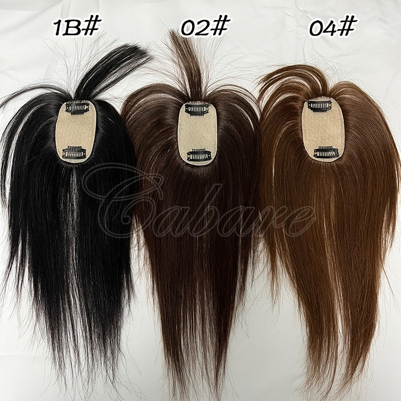 5X9 Real Human Hair Topper Wigs with Bangs for Women, Natural Black, Dark Brown, Straight Hair, Increase Hair Volume & Covering White Hair, Enhance Temperament, Suitable for Various Occasions
