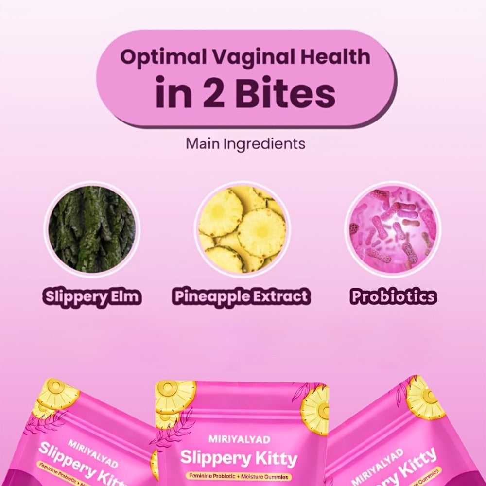 Slippery Kitty Feminine Probiotic Gummies-60 Count (30-Day Supply) | PH Balance, Odor Control & Moisture Support | Pineapple Flavor And Slippery Elm And Bacillus Coagulans | Vegan, Gluten-Free, Allergen-Free | Women'S Health | Local Warehouse|Gifts