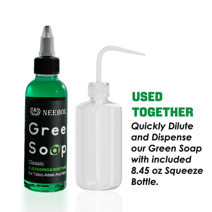 Tattoo Green Soap Concentrated Cleaning Solution 8.5oz with Squeeze Bottle Skin Prep Before & After Tattooing Moisturizing Balm Cream Lint-Free Wipes Kit