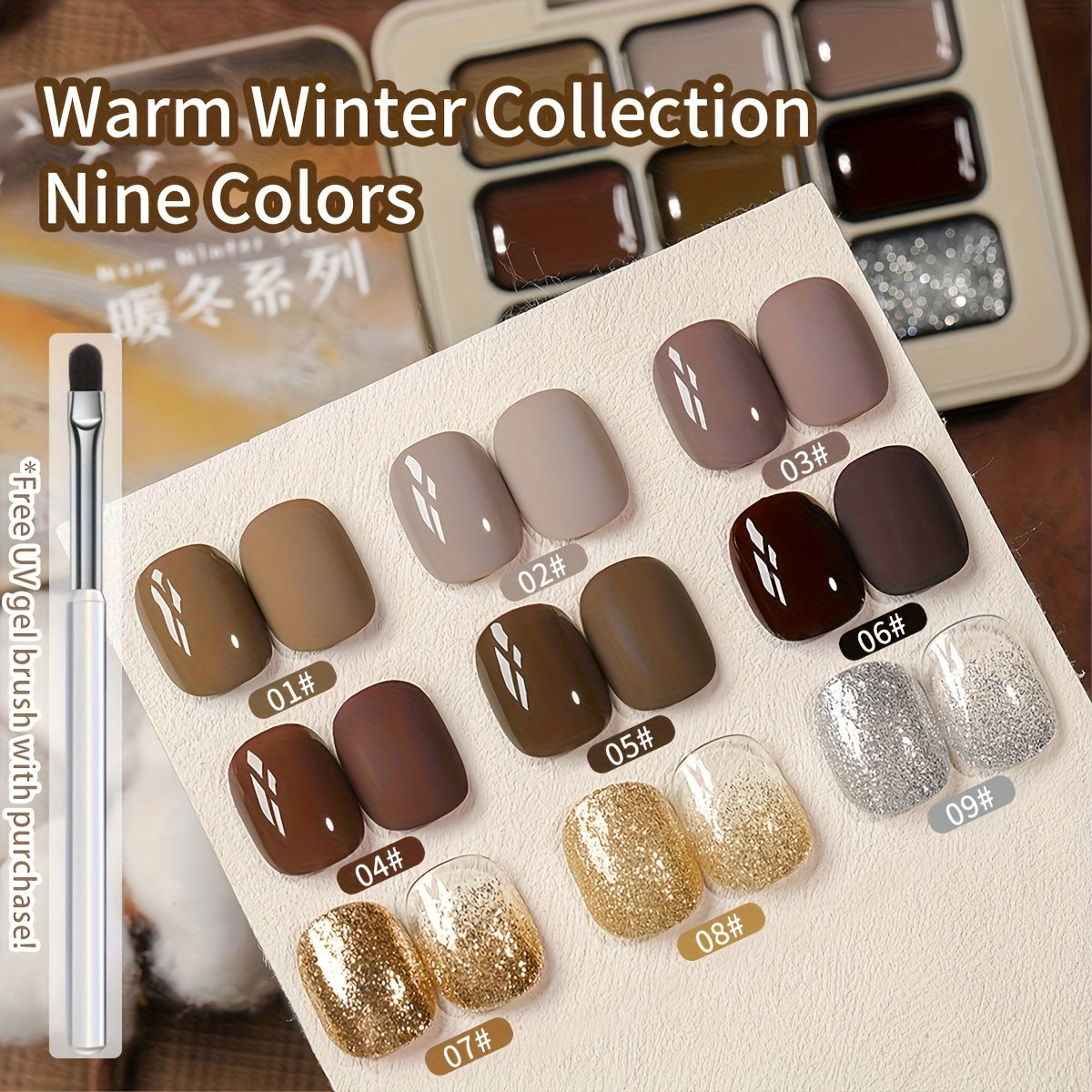Gel Nail Polish Set 9 Colors - Multicolor Gradient Nail Art Kit, Mini 9-Grid Collection for Ombre & Patting Glue Designs, Long-Lasting UV LED Gel Polish for Salon & Christmas Holiday Nail Art Gifts