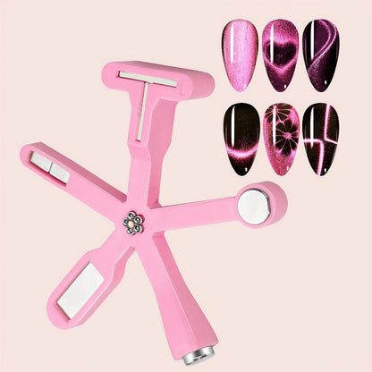 Cat Eye Nail Magnet Set 3Pcs 6-in-1 Magnetic Nail Art Tool with Pentagram Heart Round Cigar Magnets for Cat Eye Gel Polish Linear Star Heart Effects DIY Home Salon Studio Pink