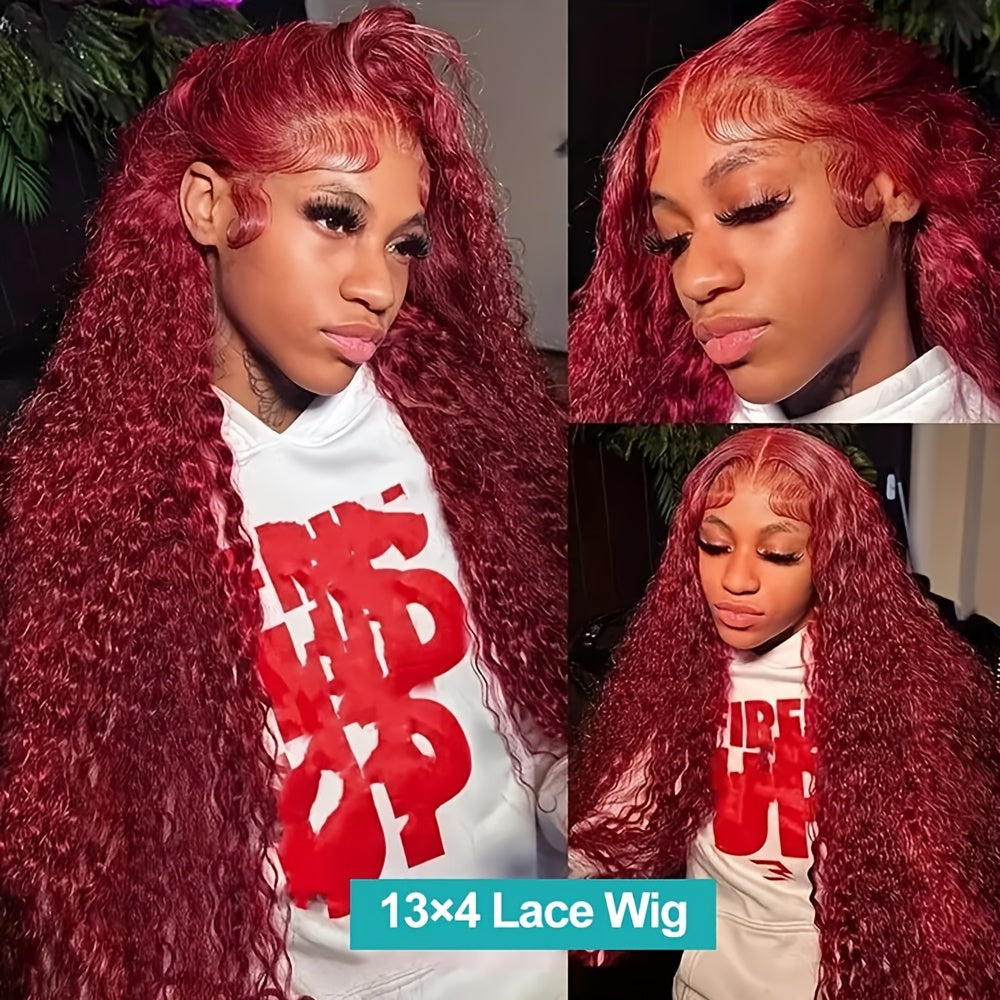 Red Curly Lace Front Wig Red 13x4 HD Lace Front Wig Premium Curly Hairpiece for Women with 13x4 Transparent Lace Frontal Wig Deep Part Loose Curly Bright Red Lace Front Wigs Deep Curly Wet and Wavy Glueless Lace Wig 180% Density Colored Wigs