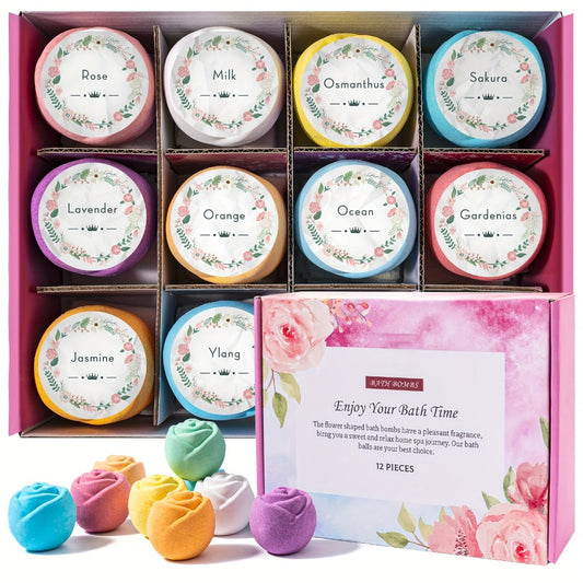 Bath Bombs Gift Set 12pcs Handmade Natural Shea Butter Essential Oil Scented Bath Salt Balls Moisturizing Fizzy Bubble Bath Spa Gift for Women Christmas Valentine Birthday