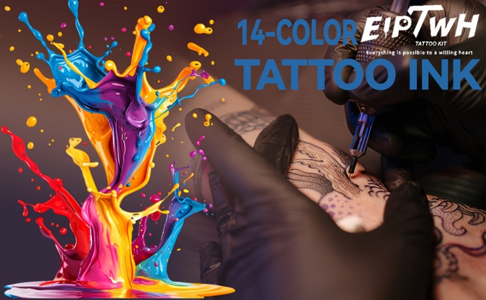 EIPTWH 14 Color Tattoo Ink Collection, 1/20Z15M// Bottle, Bright And Vivid Tattoo Ink Supplies FWTI14-15