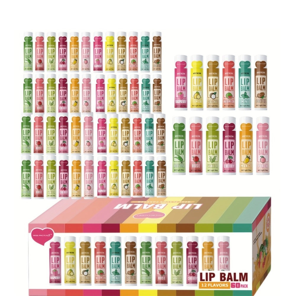 [Luxury Lip Balm Set] 60pcs Luxury Lip Balm Gift Set - Deep Hydration & Moisture for Soft, Glossy Lips - Perfect Valentine's Day or Thanksgiving Present for Women