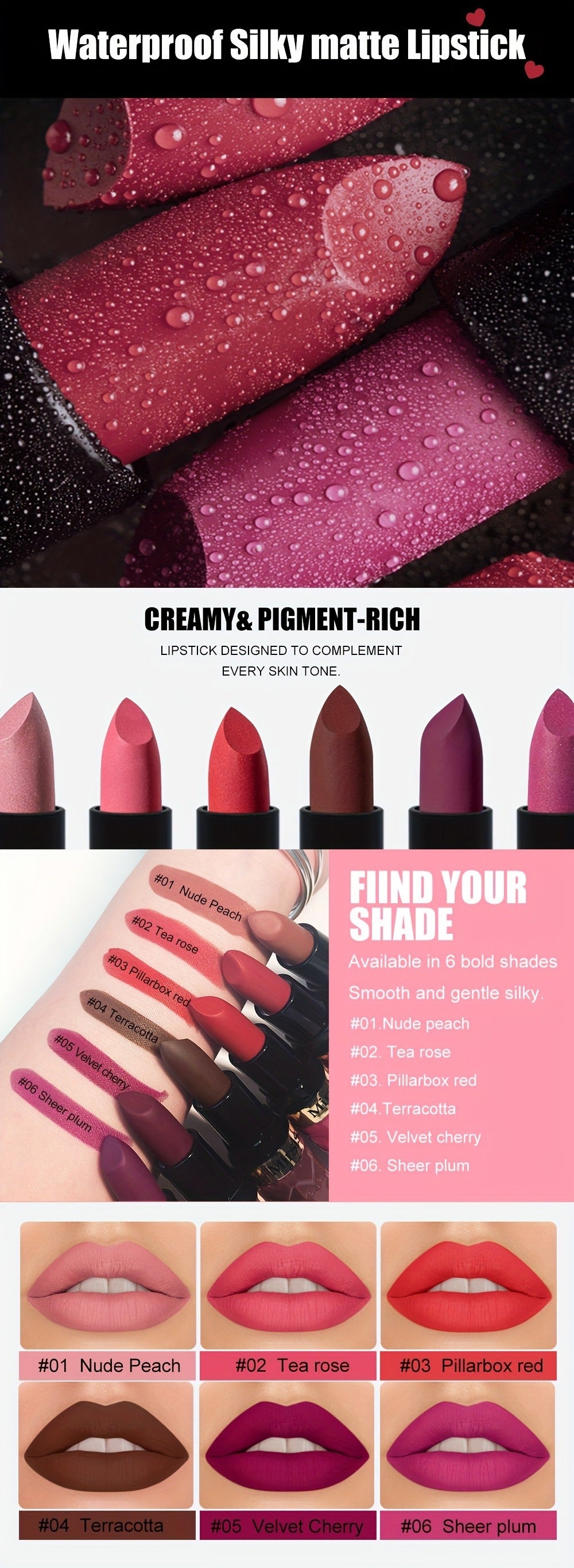 Matte Lipstick Set 6 Colors Waterproof Long Lasting Lip Gloss - Smudge Proof Non-Fading Velvet Lip Color Berry Red Tones for All Skin Types Daily Wear Special Events Holiday Gift