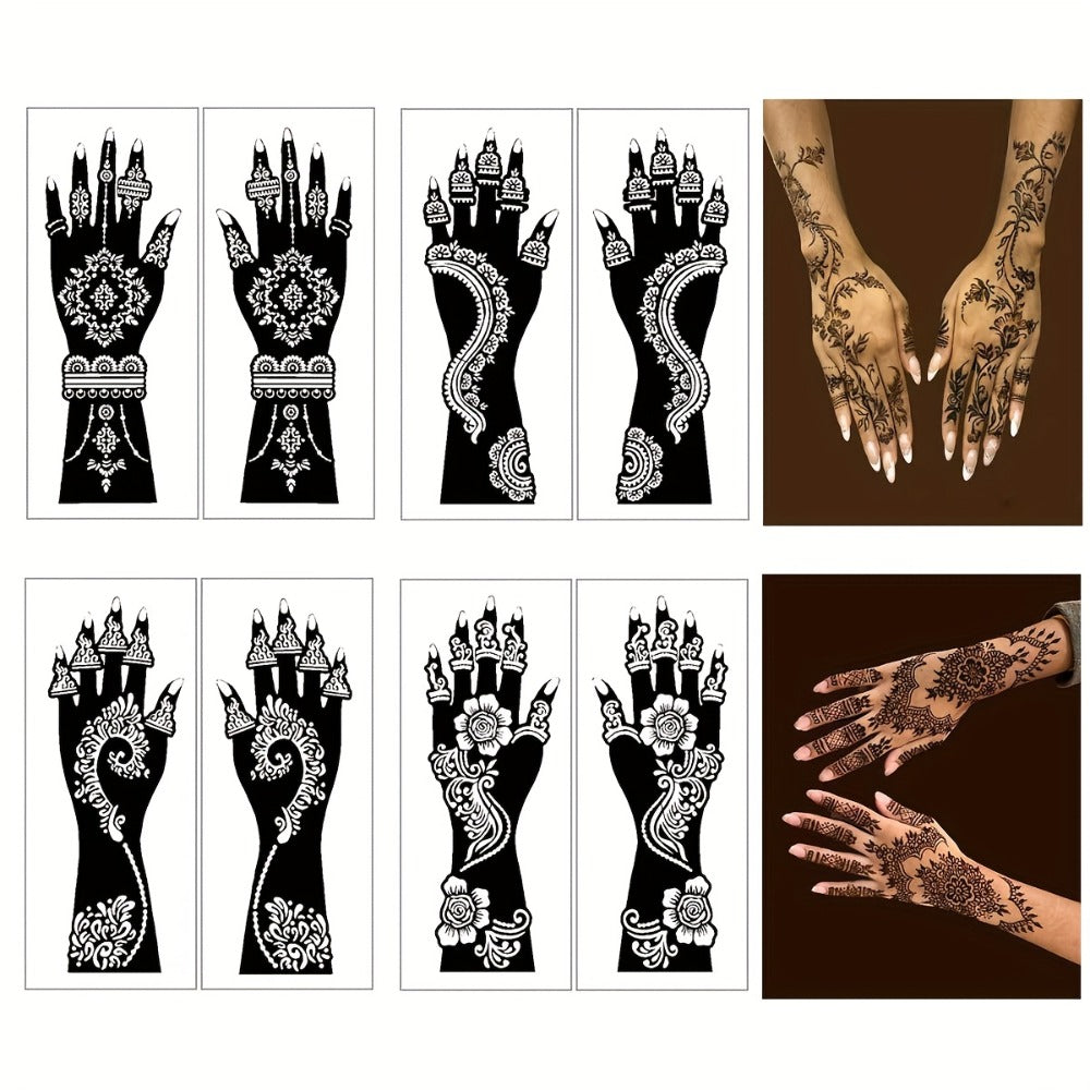 Temporary Tattoo Stencil Set 8pcs Hollow Floral Designs for Arms Hands Forearms Airbrush Spray Paint Flash Tattoo Kit Valentine Wedding Party Body Art Supplies