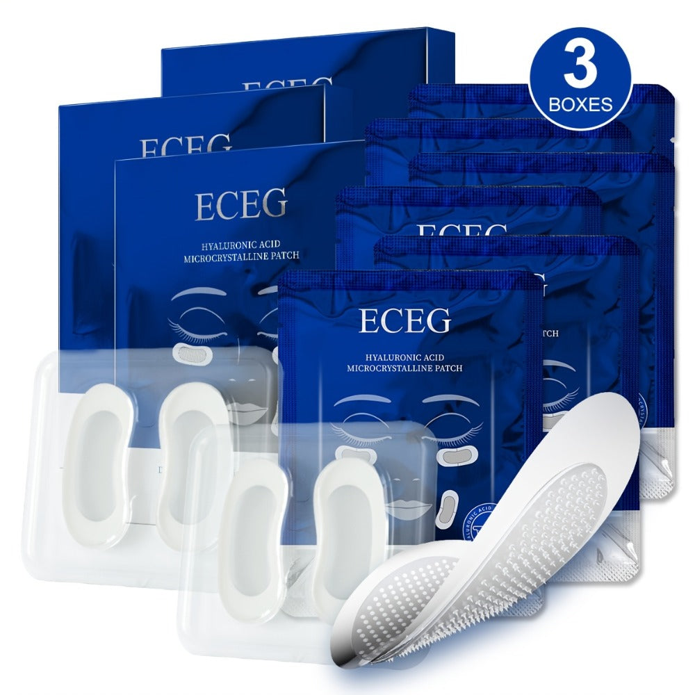 ECEG Microcrystalline Hyaluronic Acid Eye And Face Patch Mask 3 Boxes, Rich In Hyaluronic Acid, Microneedle Technology, Deep Hydrating and Moisturizing Skin, Firm and Nourish Care, Men and Women Daily Eye Mask, Patch Mask, 0.25mm Length