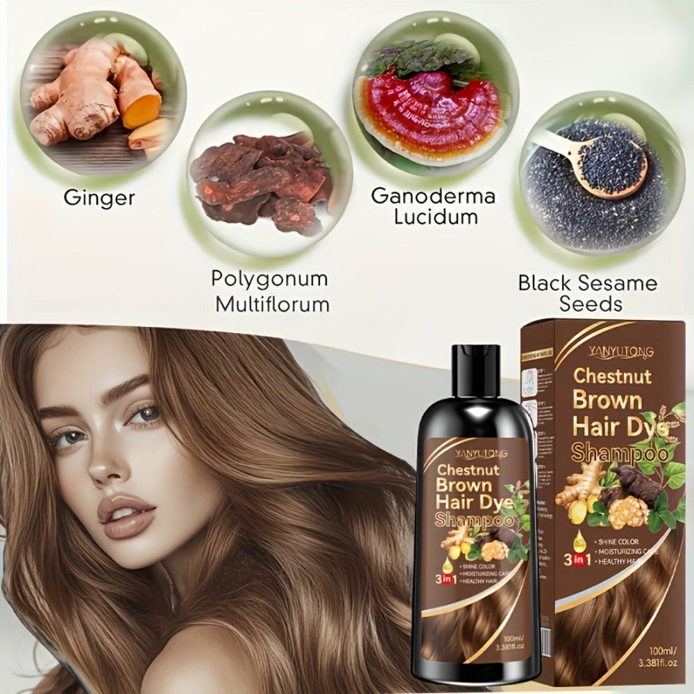 Hair Dye Shampoo Natural Plant Pigments – Covers Gray Hair Fast | 3.38oz Travel Size in Black, Brown & Chestnut Brown | Gentle, Moisturizing Color Shampoo