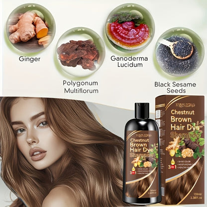 Hair Dye Shampoo Natural Plant Pigments – Covers Gray Hair Fast | 3.38oz Travel Size in Black, Brown & Chestnut Brown | Gentle, Moisturizing Color Shampoo