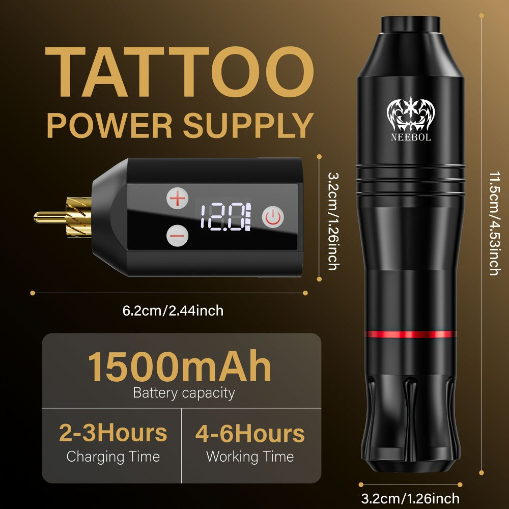 Neebol Wireless Tattoo Machine Kit Complete, Tattoo Pen With Screen Display, Tattoo Gun, 6 Hours Battery Life, Practice Skin, 10 Red Cartridge Needles, 7 Inks, Tattoo Supply Equipment For Beginners And Tattoo Artists, Makeup Body Art Easter Gifts
