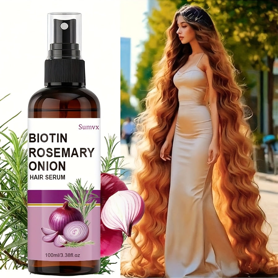 Strengthening Hair Serum Spray with Biotin, Rosemary And Onion Oil - for Damaged, Brittle Hair - Breakage And Frizz, Enhances Shine And Scalp Health - for All Hair Types, Hair Serum, Promotes Growing Hair, Detangling Spray, Leave In Hair Conditioner