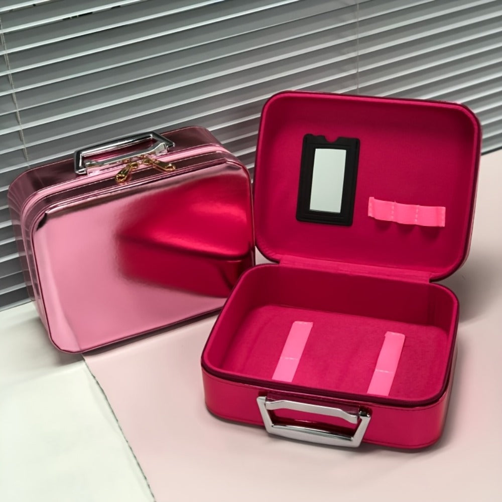 1pc Luxury Hard Shell Makeup Travel Case - Large Capacity Flat-Lay Organizer - Portable Glitter Storage Box for Women, Fits Inside Suitcase, Flash, Storage Bag
