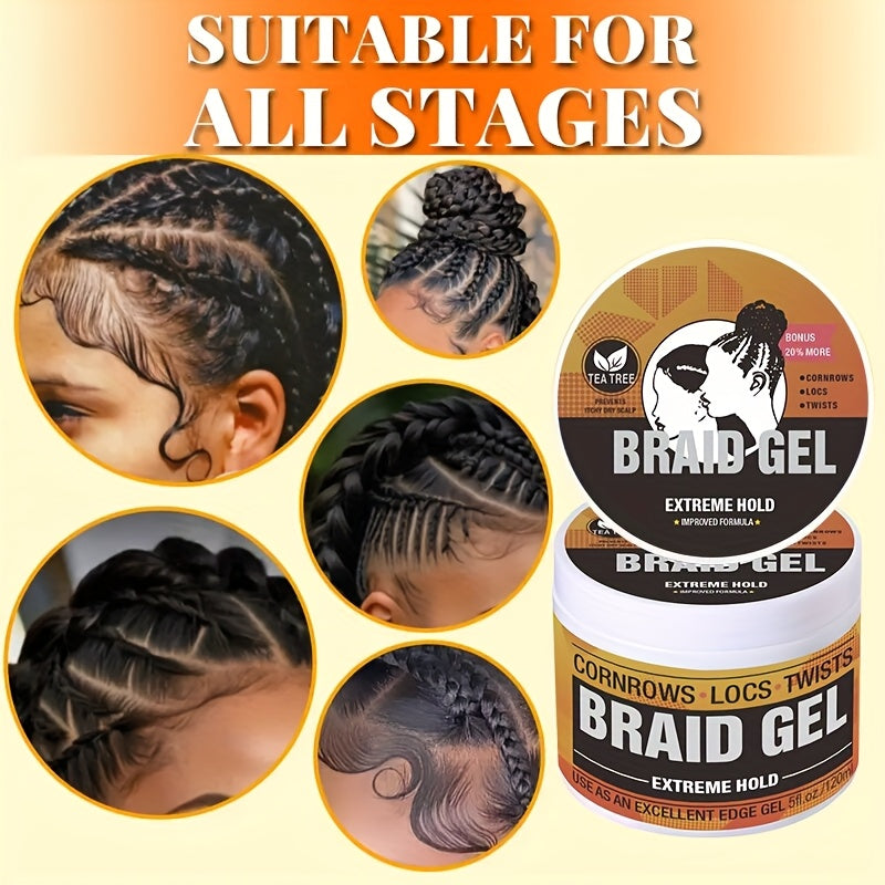 Braid Gel Extreme Hold, Anti-Frizz-Edge Control Hair Wax Pomade - Anti-Frizz Extra Hold Gel for Braids, Locs, Twists & Strong Styles - Moisturizing, Sleek End, Frizz Control Refresh, Braiding Additions, Sleek Style Gel, Moisturizing Gel