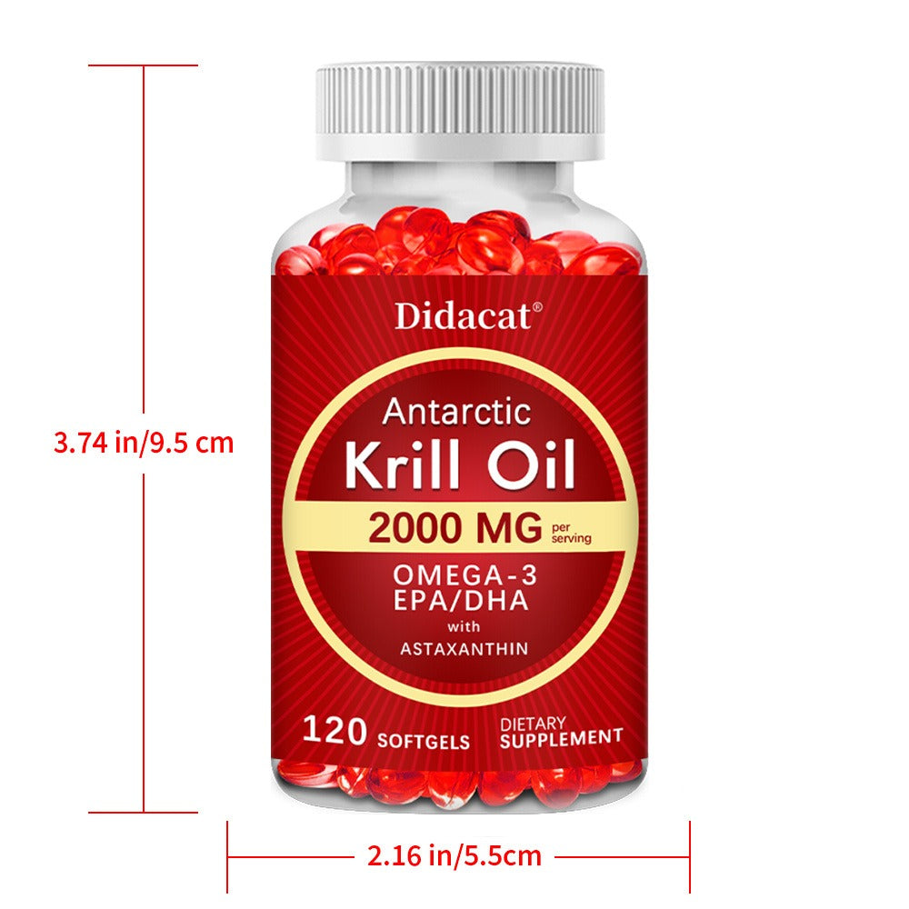 Antarctic Krill Oil Supplement, 2000mg/serving - Omega-3, EPA And DHA - Brain Support, 120 Softgels