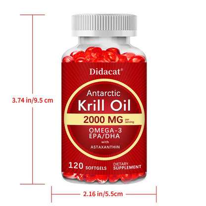Antarctic Krill Oil 2000mg Per Serving 120 Softgels with Omega-3, EPA & DHA for Brain, Heart, Joint & Eye Health, Superior Absorption for Men & Women