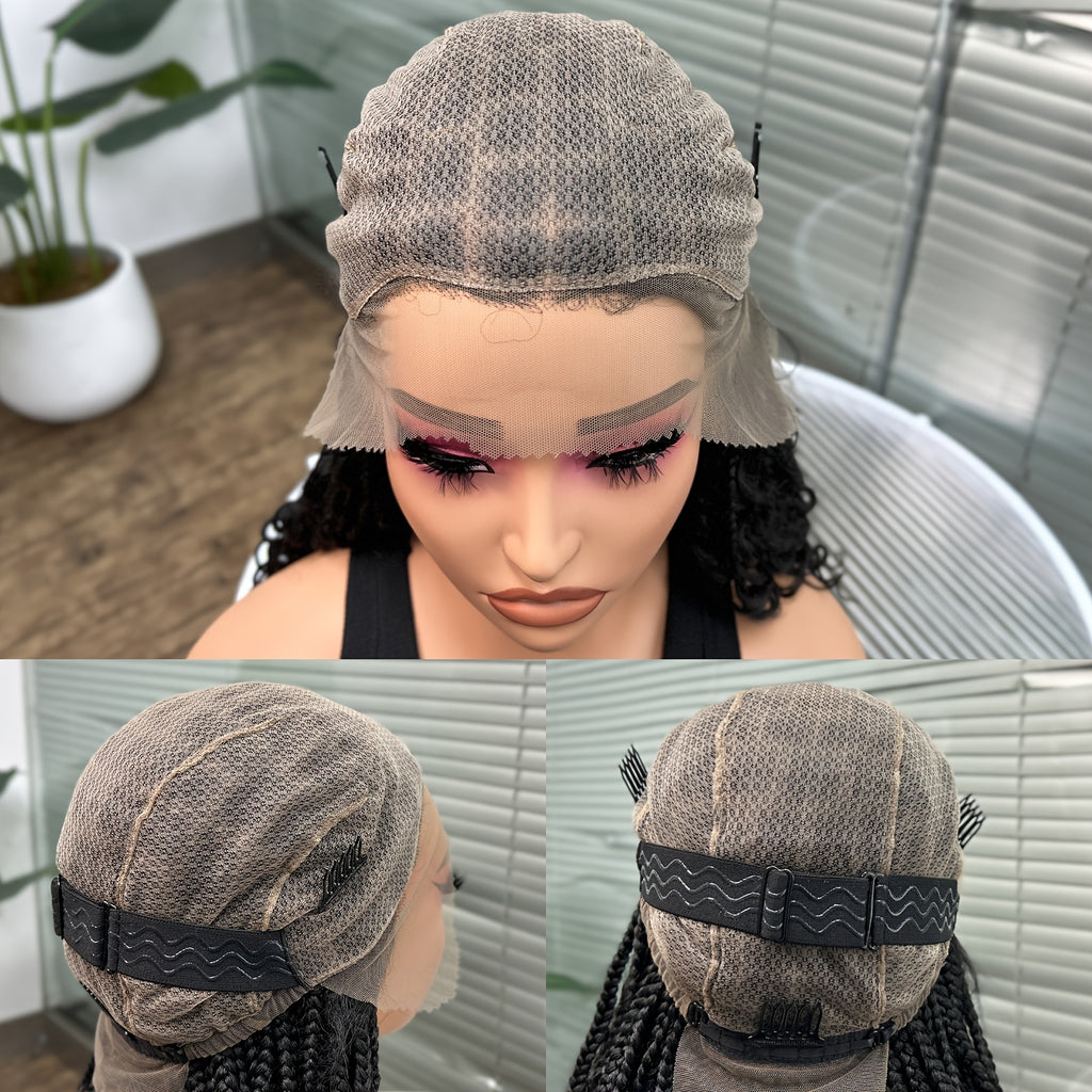 14-16inch Bohemian Style Square Woven Wig - Knotless Goddess Braided Wig with Curly Full Lace Square Synthetic Braid Wig Featuring, Suitable for Women, Natural Black Braided Lace Front Wig.