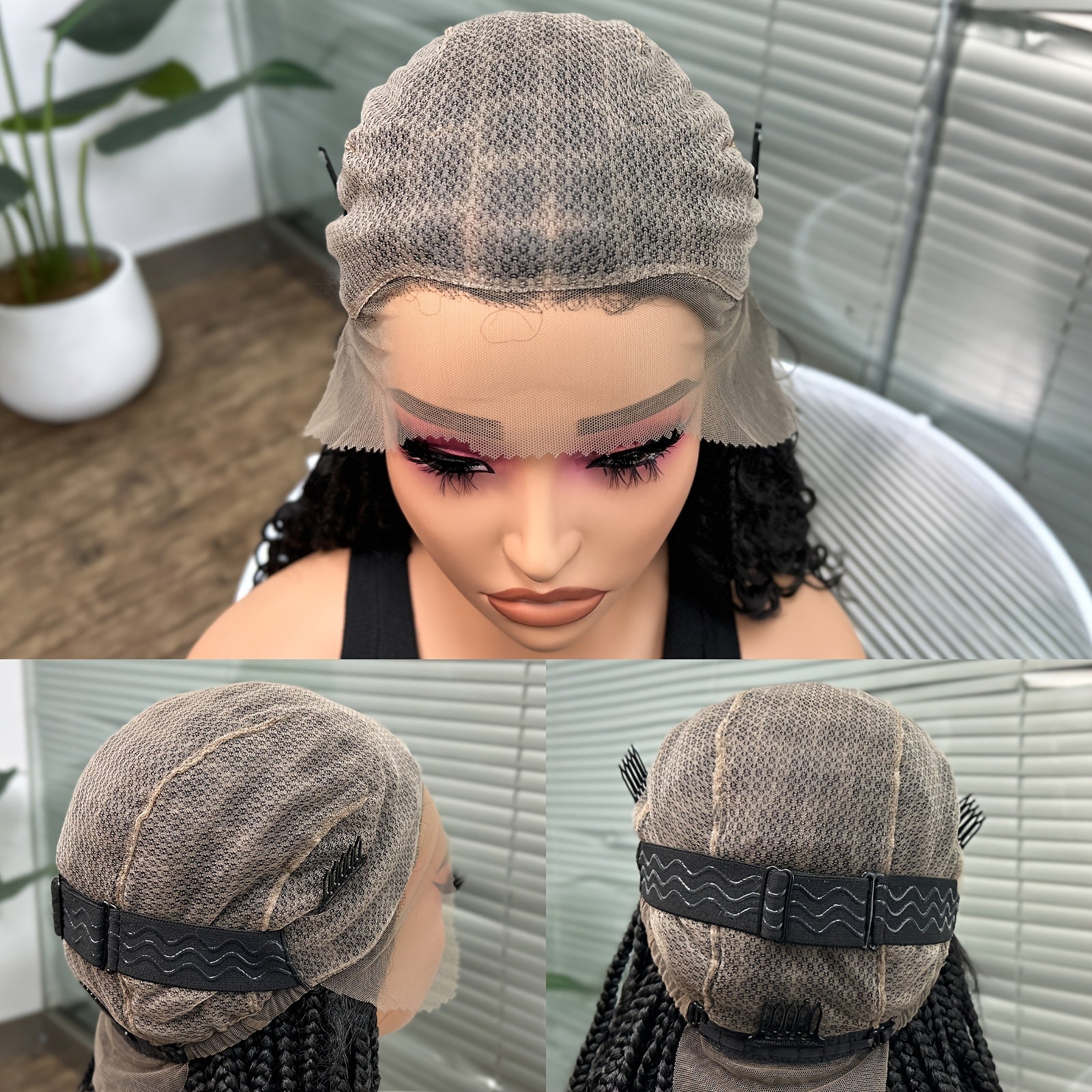 14-16inch Bohemian Style Square Woven Wig - Knotless Goddess Braided Wig with Curly Full Lace Square Synthetic Braid Wig Featuring, Suitable for Women, Natural Black Braided Lace Front Wig.