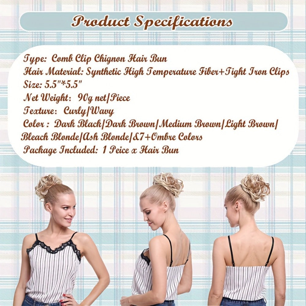 Clip In Hair Bun Extension Messy Bun Chignon Hairpiece Synthetic Curly Updo with Comb Scrunchie for Women Wedding Party Office Daily Wear Rose Bud Style
