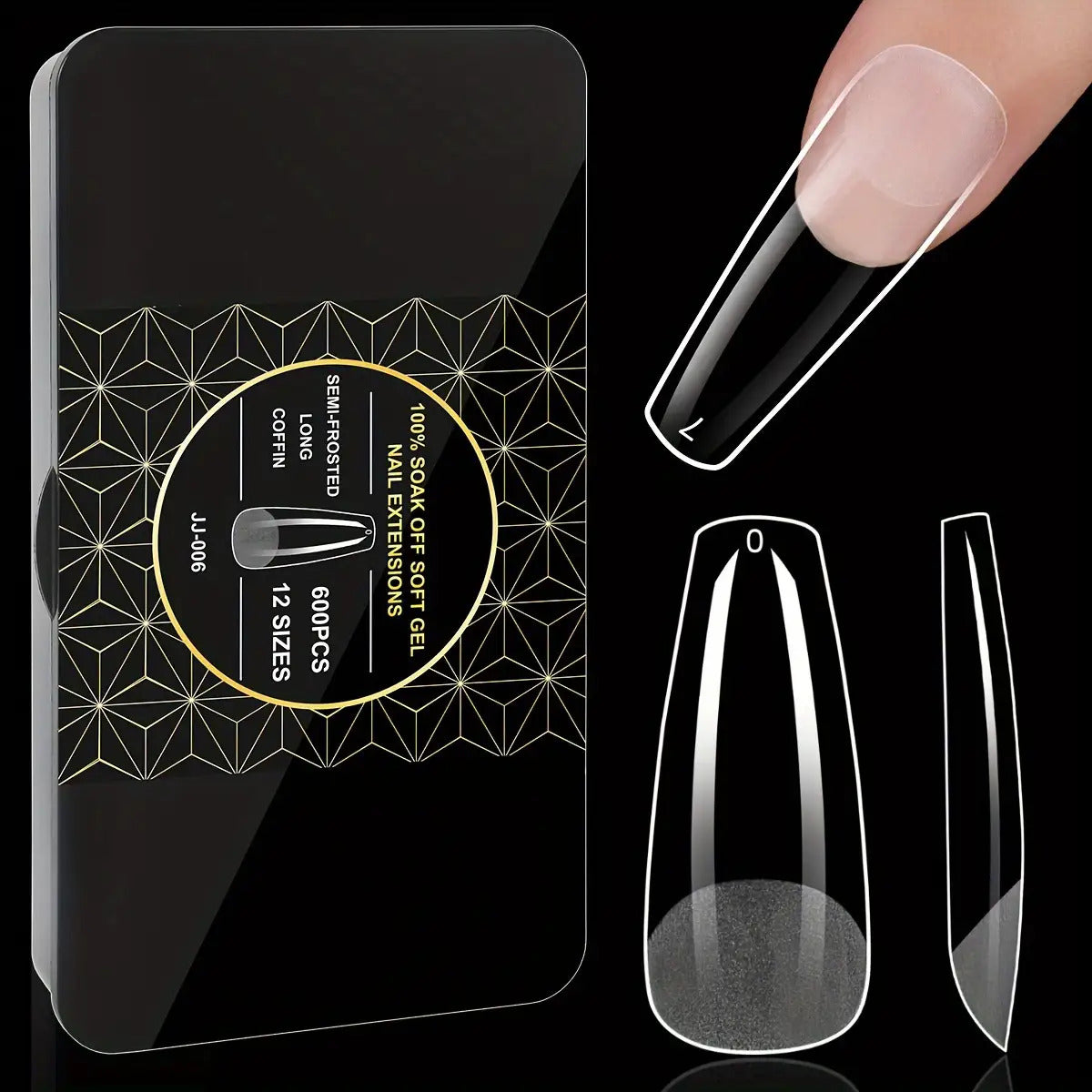Soft Gel Nail Tips 600 Pieces - Clear Crystal Full Cover False Nails for Extensions | Almond Oval Square Coffin Stiletto Short Medium Long, Semi-Gloss Transparent Nail Tips for Nail Art Salon & DIY