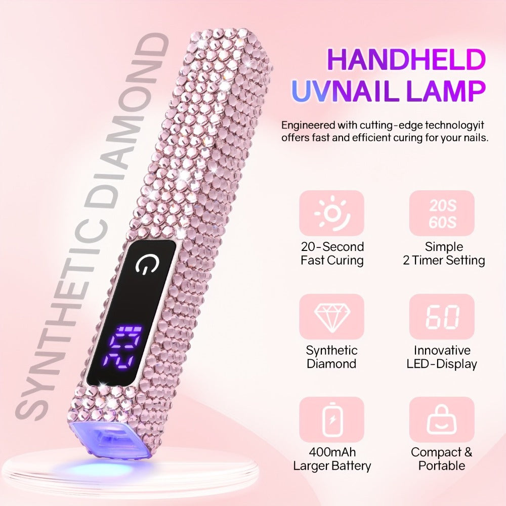 LCD Screen Handheld Nail Lamp 8X Fast Curing LED Light Visual Timer Touch Screen Gel Nail Lamp Cordless Nail Dryer, Suitable for Home Salon