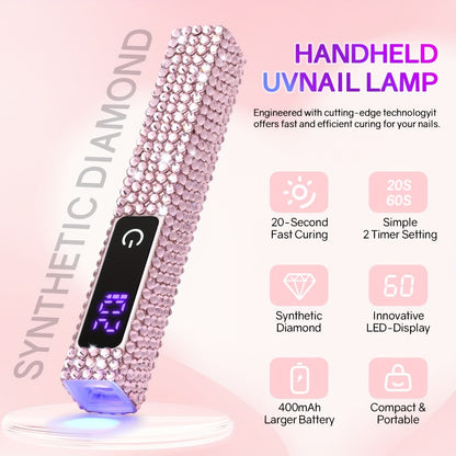 Handheld Nail Lamp 8X Fast Curing 395nm LCD Touch Screen 20s 60s Timer 400mAh Type-C Rechargeable Cordless Gel Nail Dryer for Home Salon Manicure Pedicure