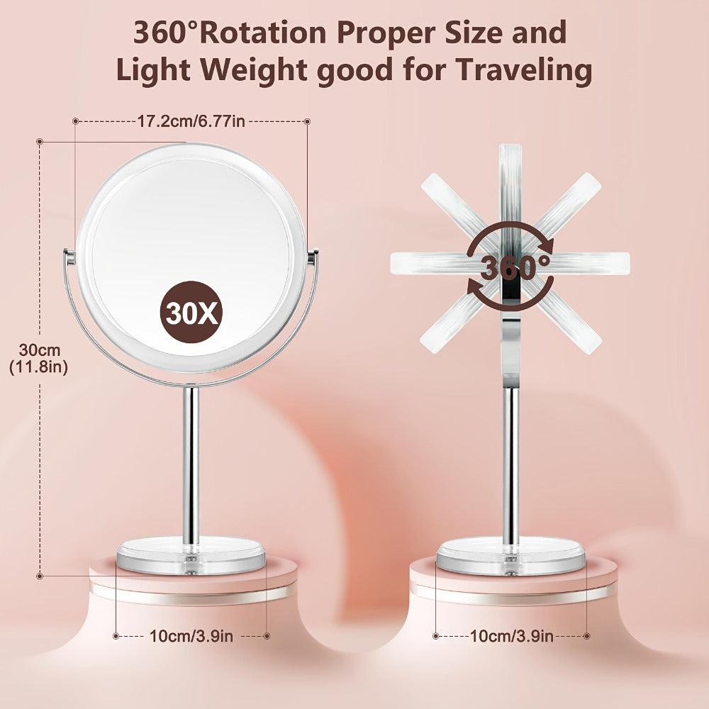 Elegant 30X Makeup Mirror with Detachable Design, Dual-Sided 1X/30X, Vanity Mirror with 360° Rotation, Chrome-Finished Stainless Steel Frame, Professional Makeup Accessories, Portable for Travel & Home Use, Ideal Gift for Wedding, Birthday, Mom Gifts