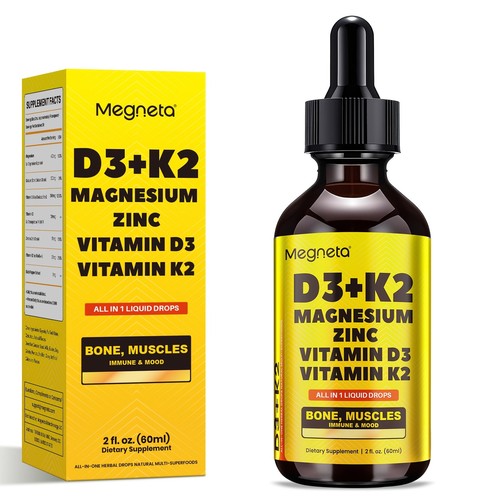 Vitamin D3 10000 IU & K2 As MK-7 120mcg with Magnesium, Vitamin B2, Zinc, Sugar-Free Vitamin D Liquid |Calcium Absorption for Mood & Immune Health - 2fl.oz, 30 Days