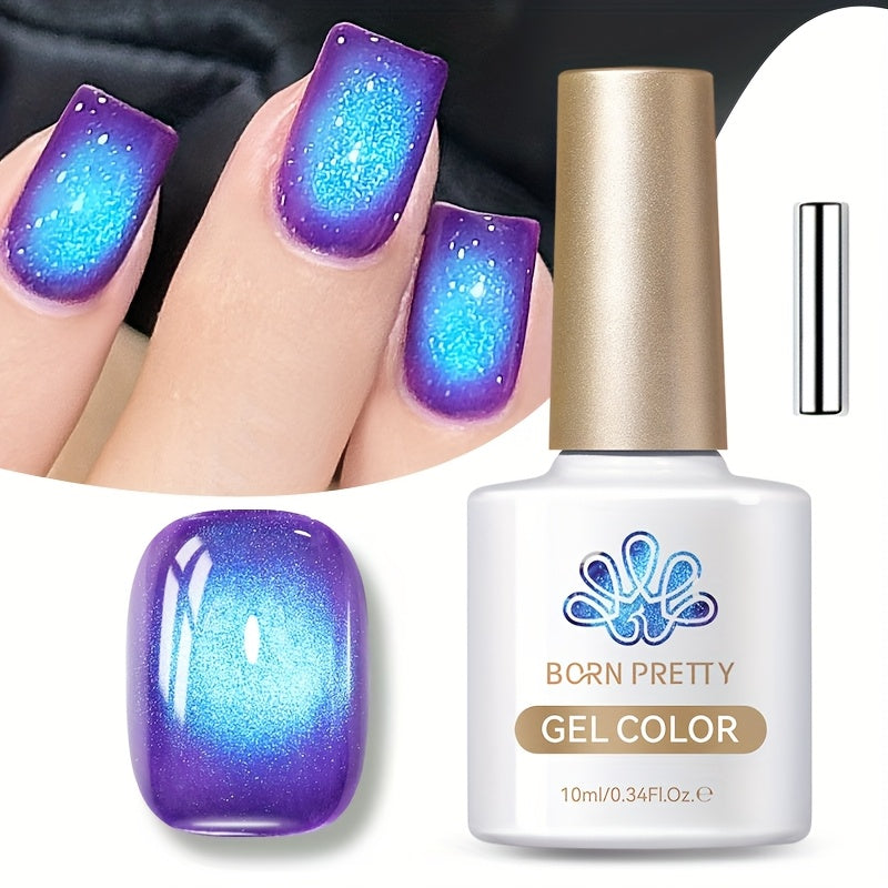BORN PRETTY 0.34oz Blueberry Glitter Cat Magnetic Gel Nail Polish Glass Beaded Purple Blue Sparkling Semi-Permanent Gel Varnish
