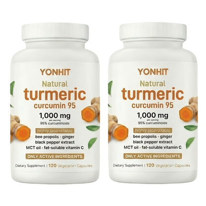 Turmeric Curcumin 95% Curcuminoids with Black Pepper & MCT Oil – Maximum Absorption, Zero Fillers, Anti-Inflammatory Joint & Immune Support for Women & Men, 120 Plant-Based Capsules