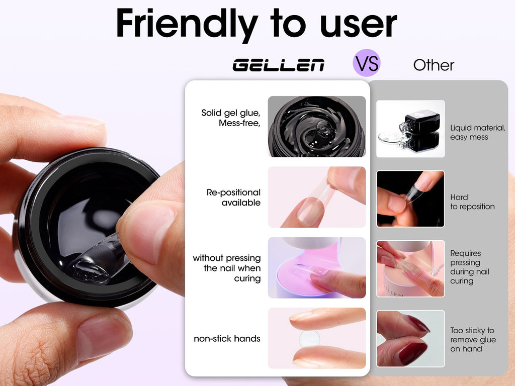 Solid Nail Glue Gel Kit with Mini LED Nail Lamp 8g UV Gel Glue for Acrylic Press On Nails Tips Rhinestones Long-Lasting 28+ Days Salon Home Manicure Gift