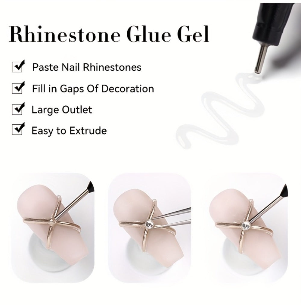 Nail Rhinestone Glue Gel 2pcs — Clear Nail Art Adhesive for 3D Rhinestones, Drill Jewelry & Decorations | LILYCUTE Sticky Nail Glue Gel 0.34oz