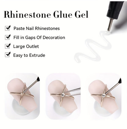 Nail Rhinestone Glue Gel 2pcs — Clear Nail Art Adhesive for 3D Rhinestones, Drill Jewelry & Decorations | LILYCUTE Sticky Nail Glue Gel 0.34oz