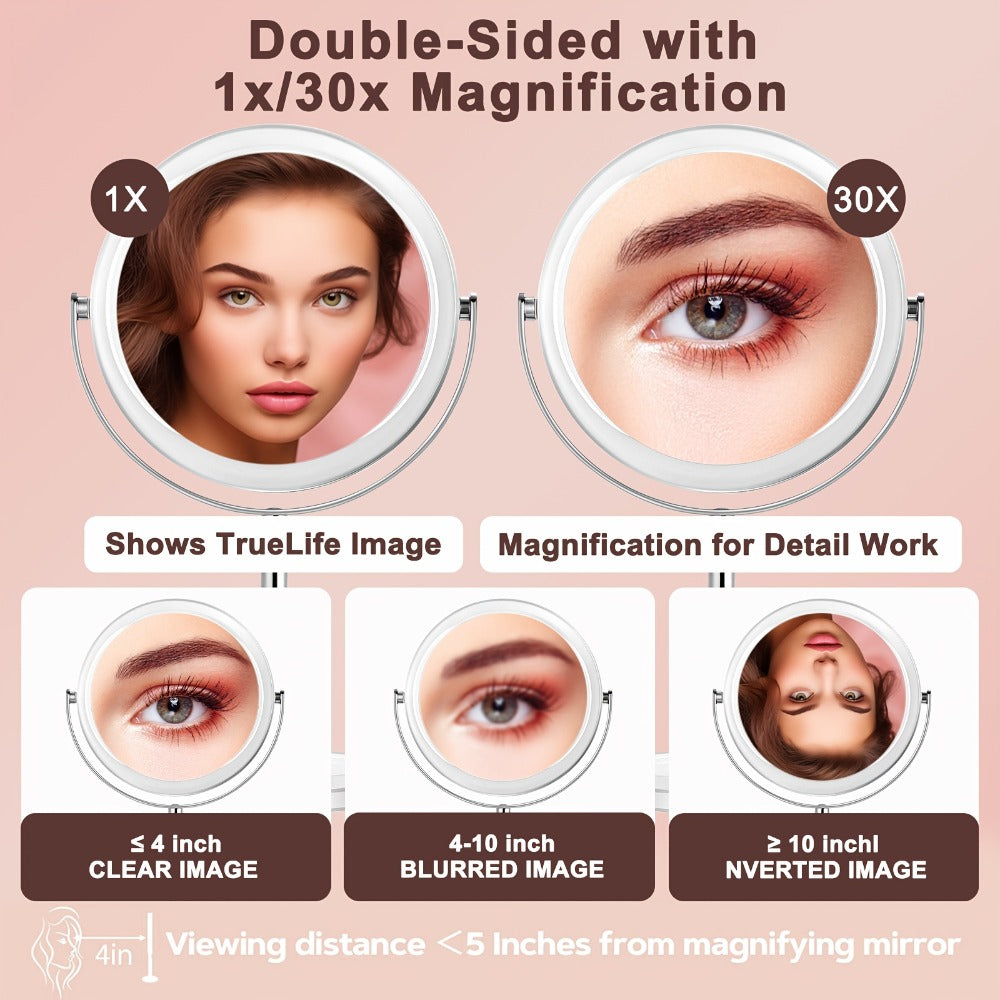 Elegant 30X Makeup Mirror with Detachable Design, Dual-Sided 1X/30X, Vanity Mirror with 360° Rotation, Chrome-Finished Stainless Steel Frame, Professional Makeup Accessories, Portable for Travel & Home Use, Ideal Gift for Wedding, Birthday, Mom Gifts