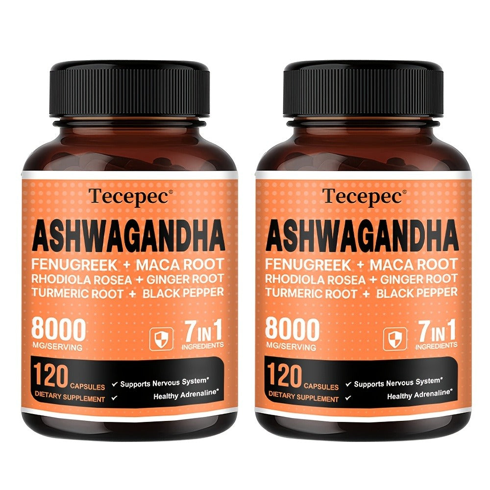 7-in-1 Supplement Containing Ashwagandha, Maca, Rhodiola Rosea, Ginseng, Etc. - Supports Stress And Nerve Health - 120 Capsules(Choose 1 Or 2 Bottles)