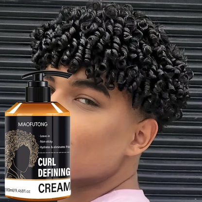 Curl Defining Cream for Men — Leave-In Styling Cream with Moroccan Argan Oil, Coconut Oil & Shea Butter, Bouncy Frizz-Free Waves, Long-Lasting Moisture & Hold, 280ml Hair Styling Treatment