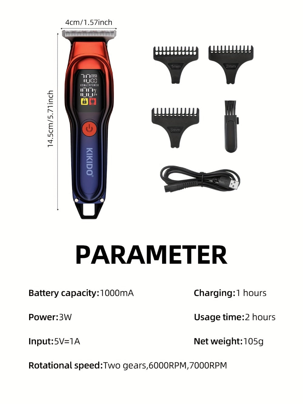 Electric Hair Clipper - Portable, USB Fast Charging, 2 LED Display Screen, Interchangeable Comb for Precise Grooming, Essential for Travel And Home Use, Rechargeable Hair Trimmer