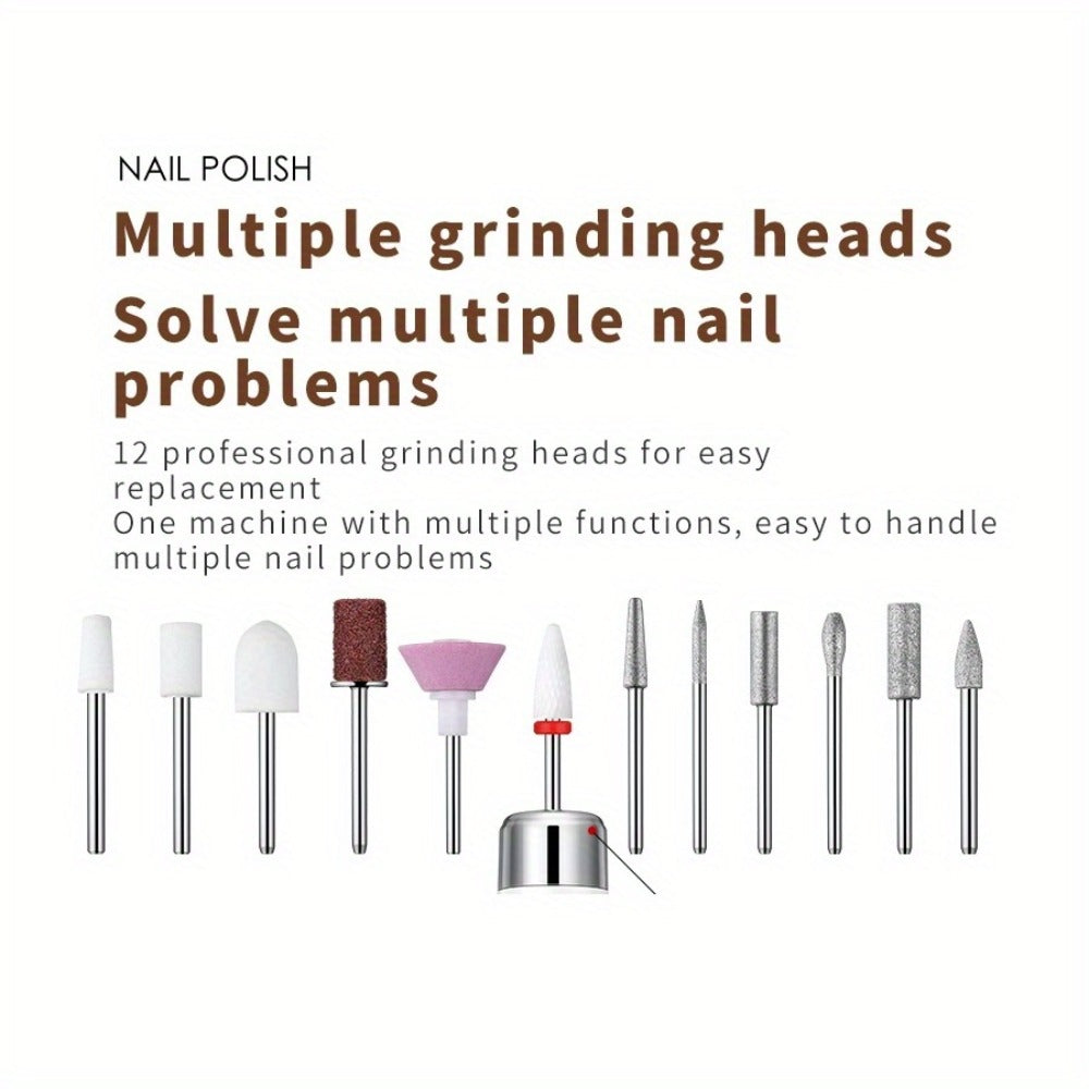 Electric Nail Drill, Cordless Nail Drill, Electric Nail File, USB Rechargeable Portable Nail Drill for Manicure Pedicure And Polishing, with 12 Nail Drill Bits And Sanding Bands, White