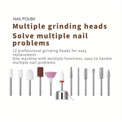 Cordless Electric Nail Drill USB Rechargeable Portable Nail File for Manicure Pedicure Polishing with 12 Nail Drill Bits and Sanding Bands Beginner Professional Home Salon Golden White