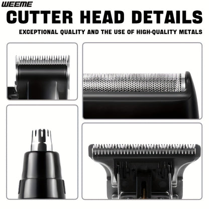 Men's Grooming Kit - USB Rechargeable Hair Clipper, Nose Trimmer, Electric Shaver & Detail Trimmer Set, Zinc Alloy Body, 3500mAh Battery, White Black Gold