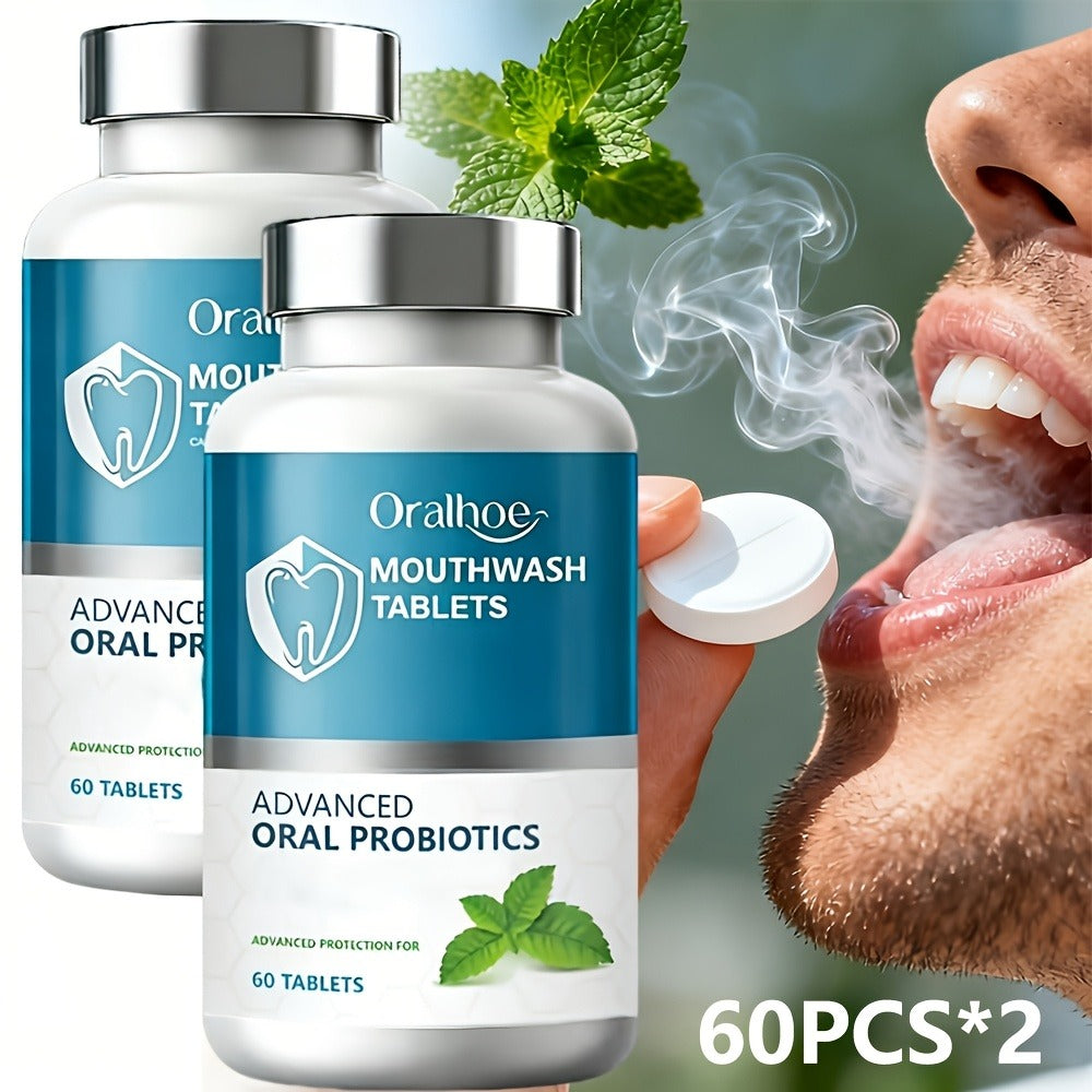 60PCS*2, Large Capacity, Teeth Refreshing Mouthwash Tablets, Gentle Care Oral, Minty Fresh, On The Go.Clean Breath Anywhere, Hygiene Fresh Clean Portable Teeth Cleaning Mouthwash Tablets, Toothpaste Tablets, Good Gifts.