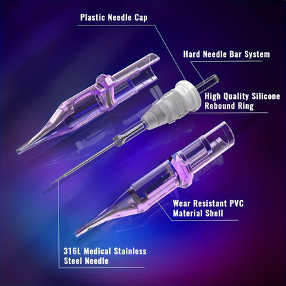 Disposable Tattoo Cartridge Needles 50pcs Mixed RL RS RM M1 - Stainless Steel Round Liner Shader Magnum Weaved Mag for Professional Tattoo Studio & Artists